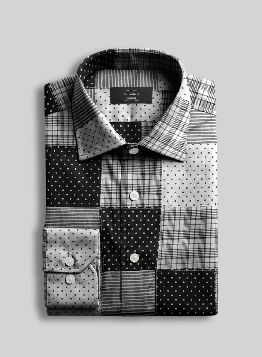 Black & White Madras Patchwork Shirt - Image 2