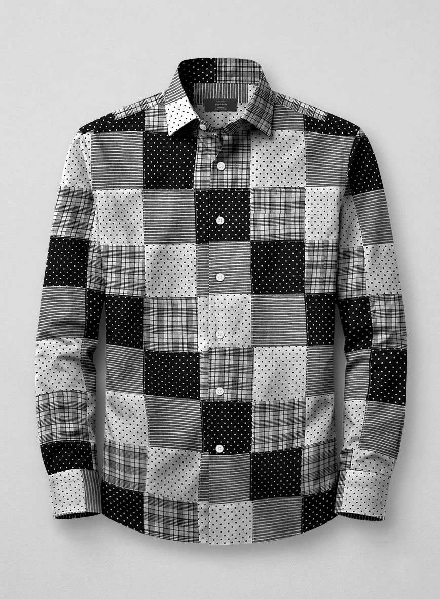 Black & White Madras Patchwork Shirt - Image 3