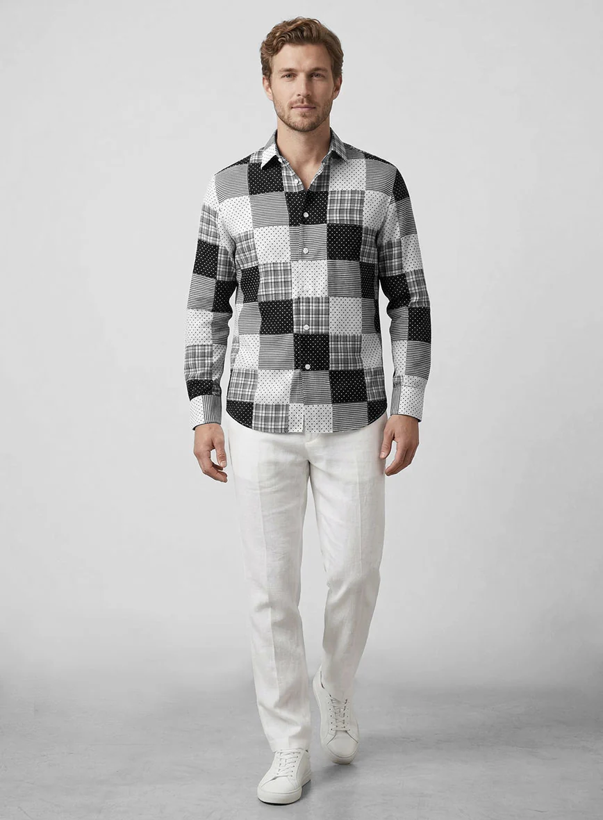 Black & White Madras Patchwork Shirt - Image 4