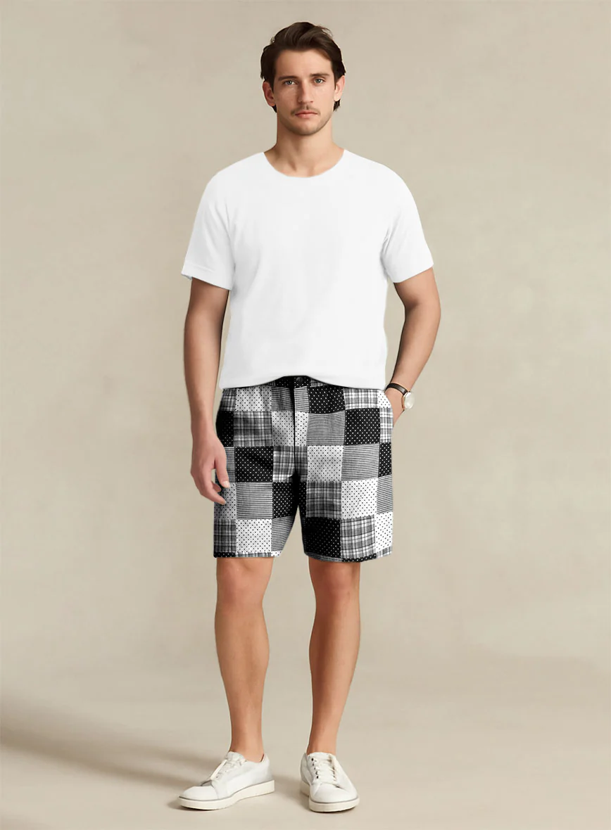 Black & White Madras Patchwork Shorts - Image 2