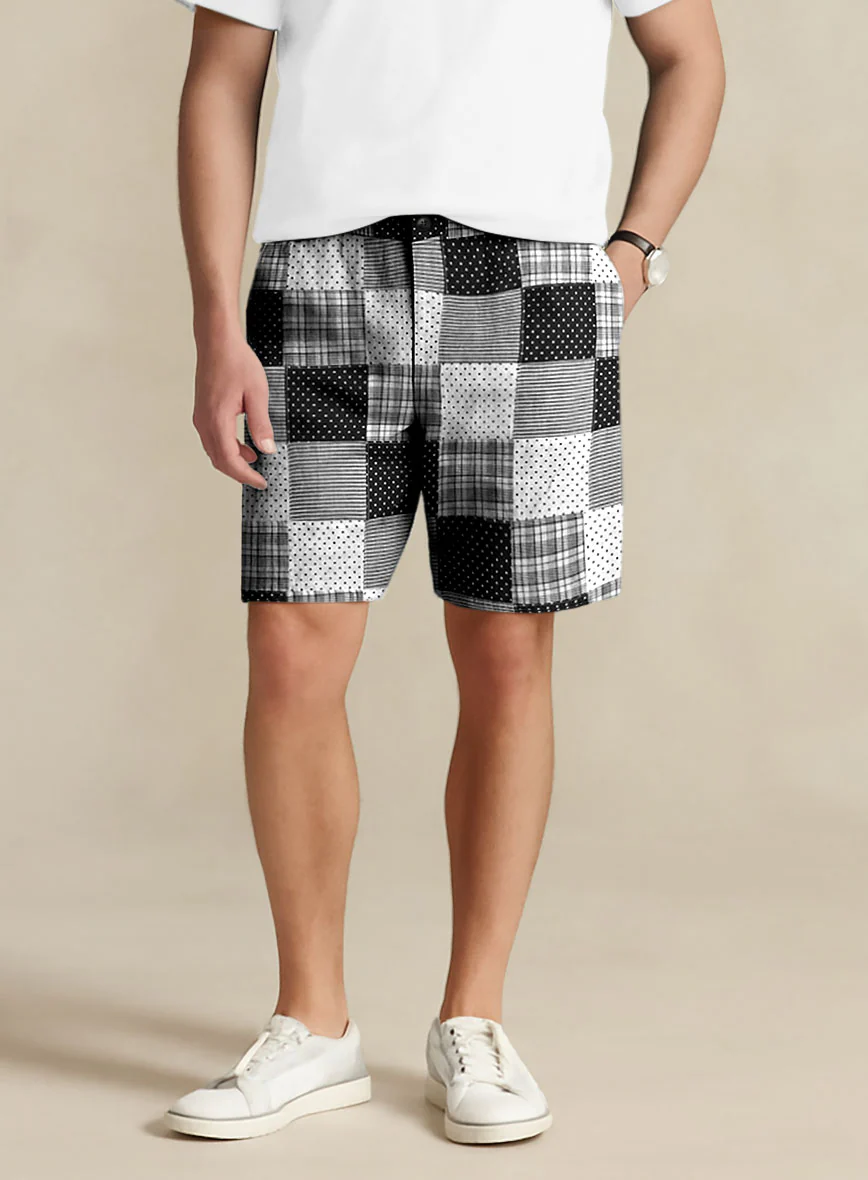 Black & White Madras Patchwork Shorts - Image 4