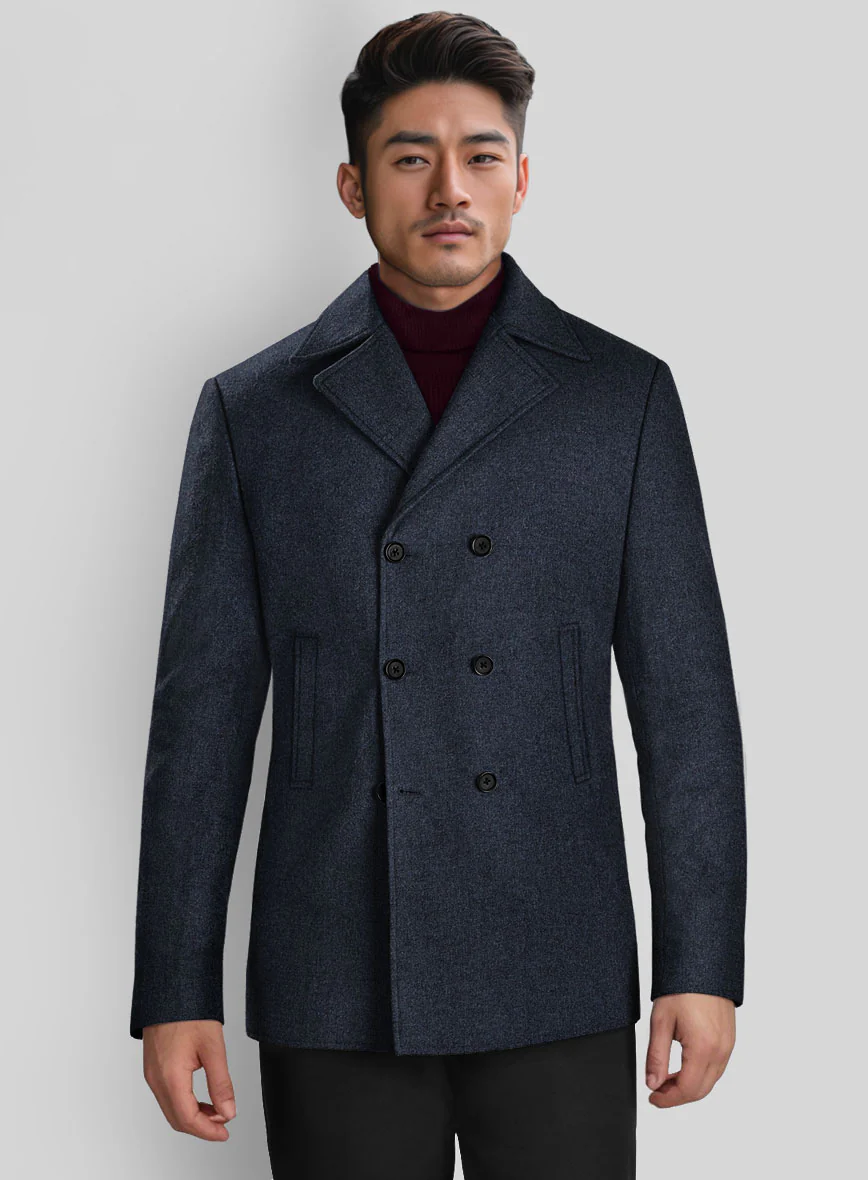 Blue Heavy Tweed Pea Coat - Image 2
