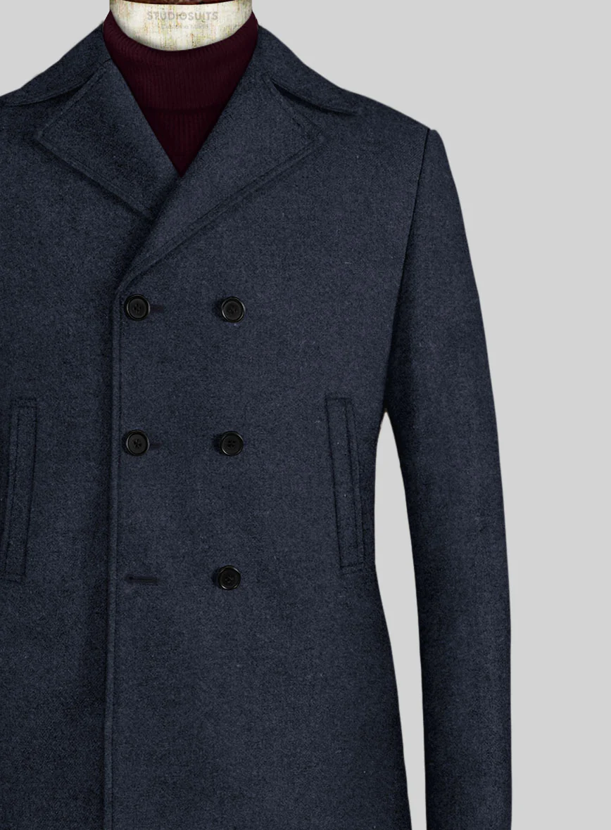 Blue Heavy Tweed Pea Coat - Image 3