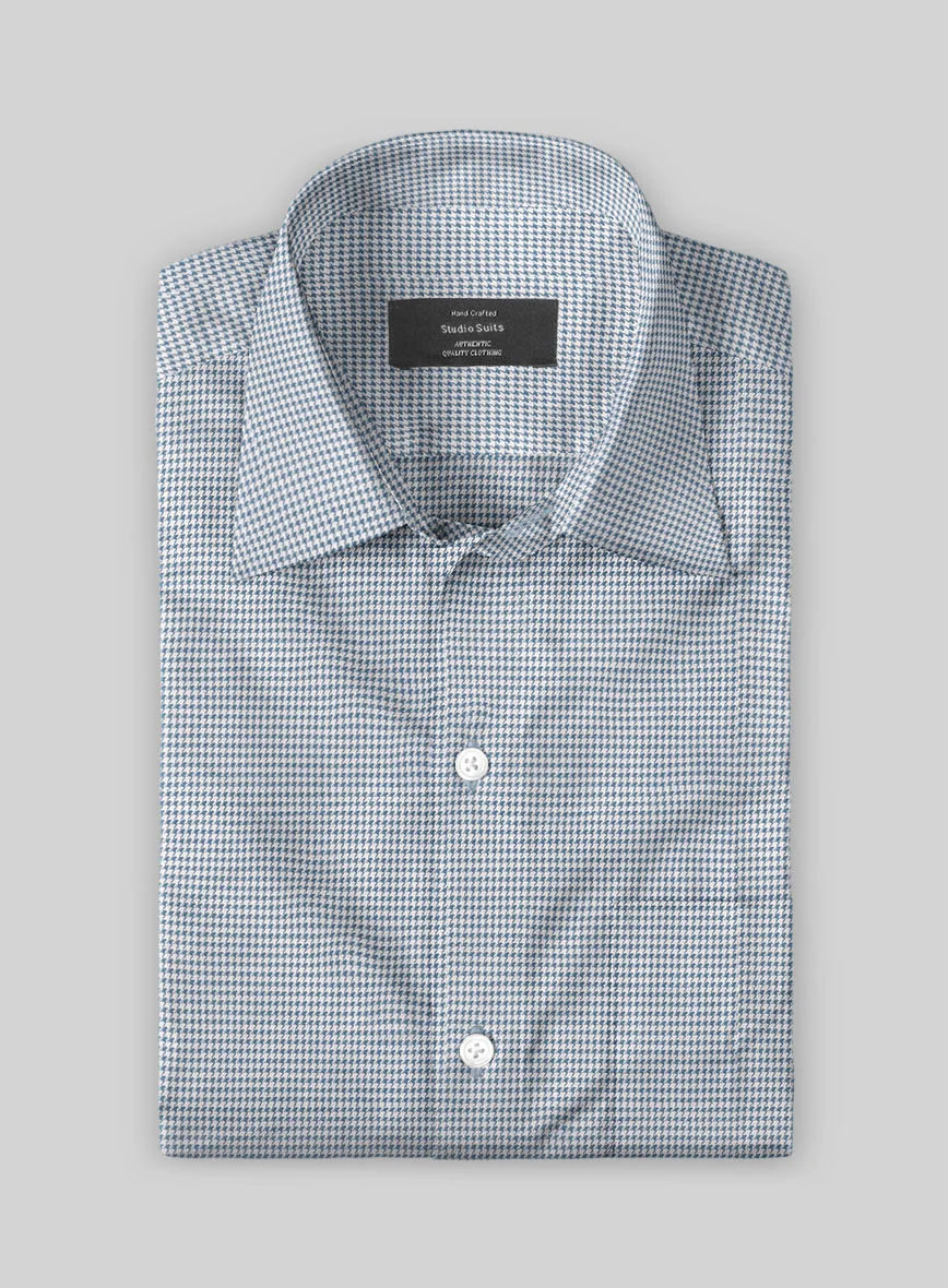 Blue Mini Houndstooth Cotton Shirt