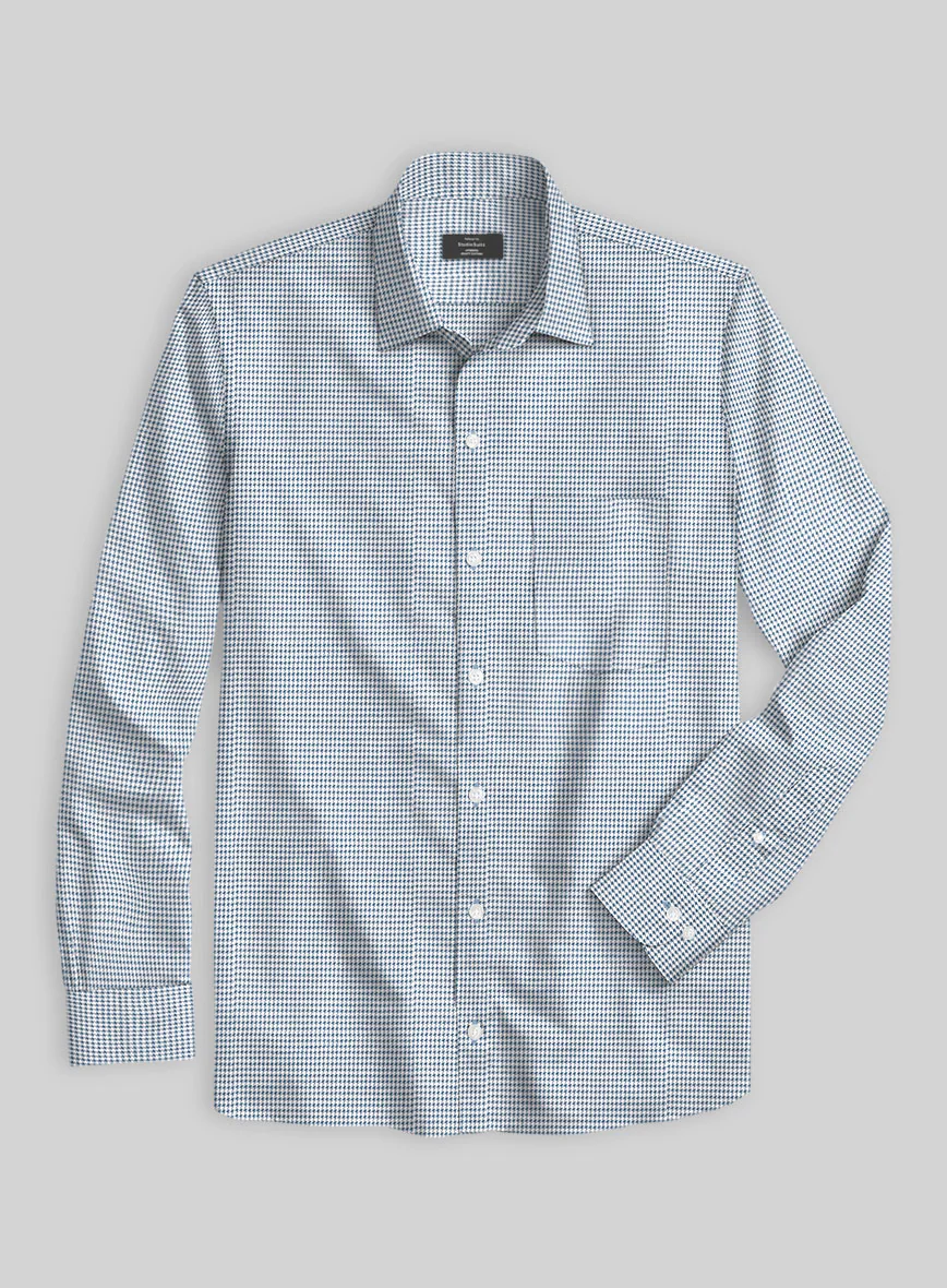 Blue Mini Houndstooth Cotton Shirt - Image 2