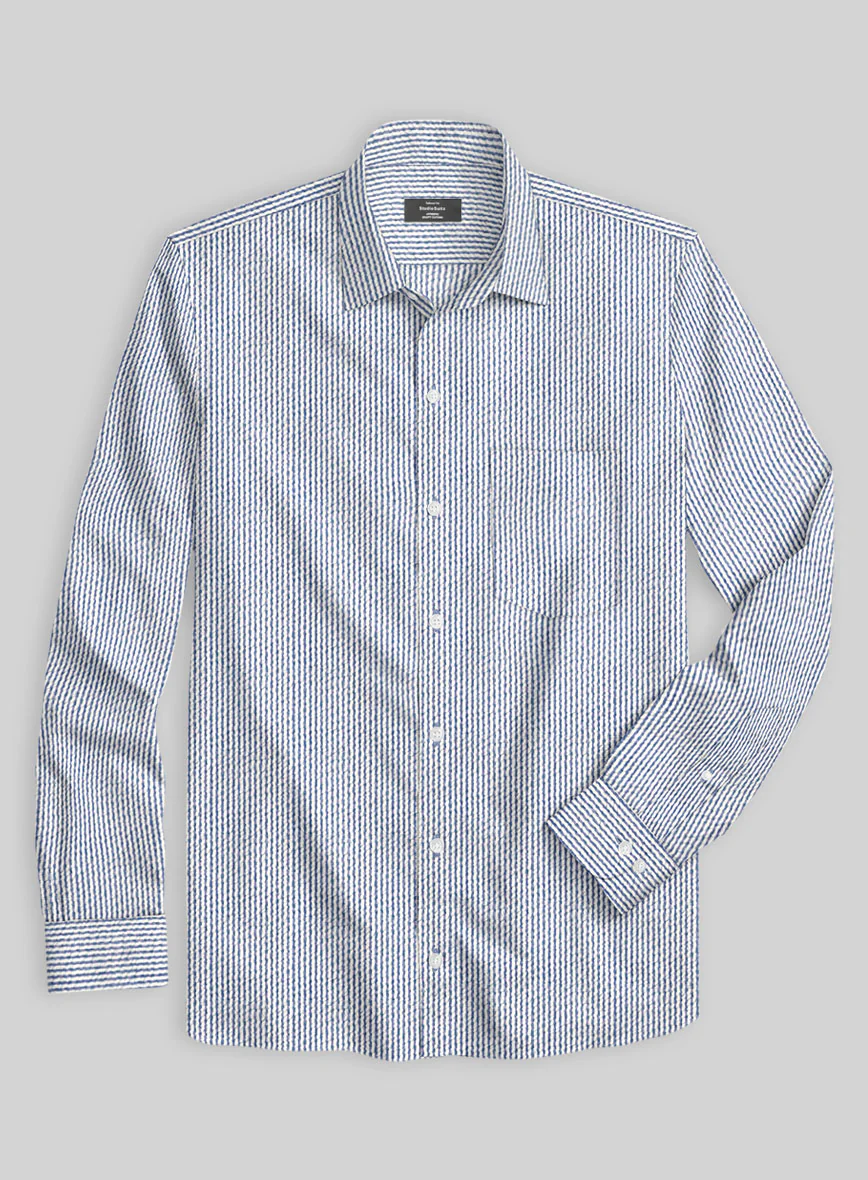 Blue Seersucker Cotton Shirt - Image 2