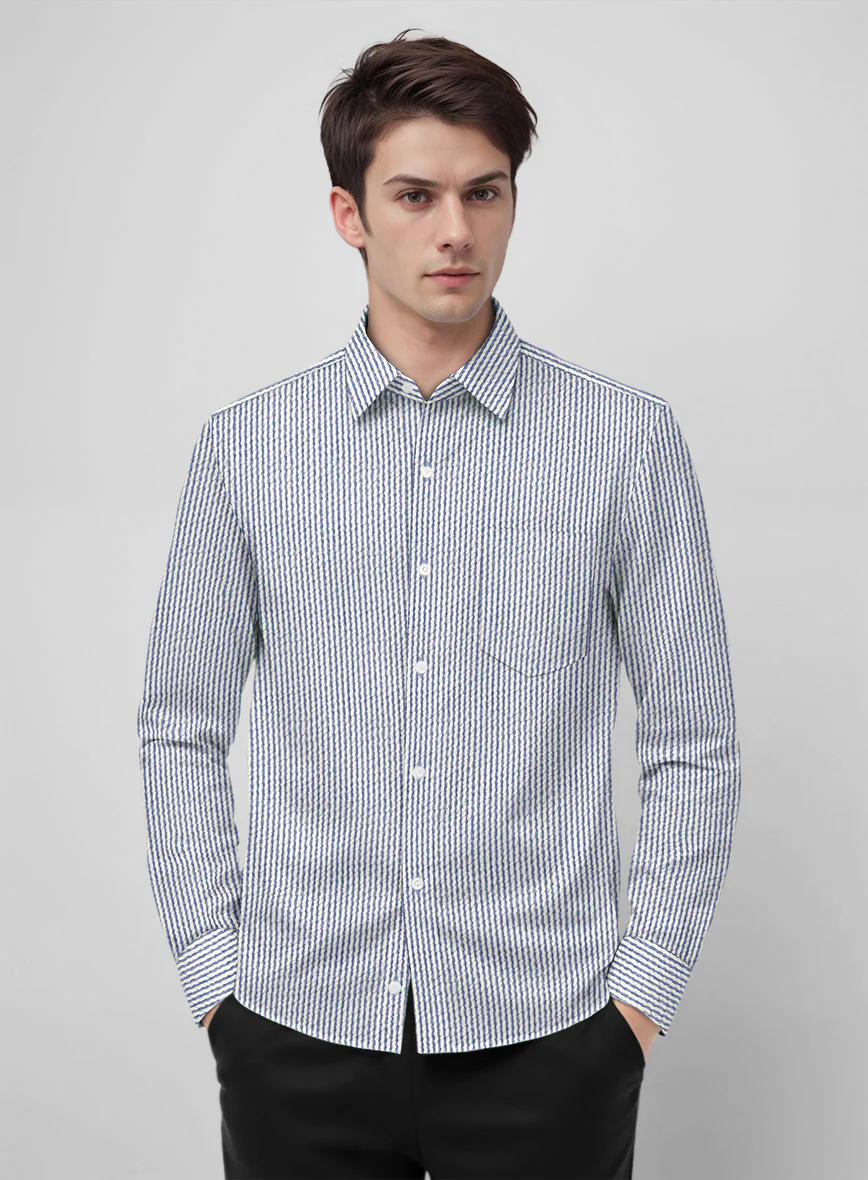 Blue Seersucker Cotton Shirt - Image 3