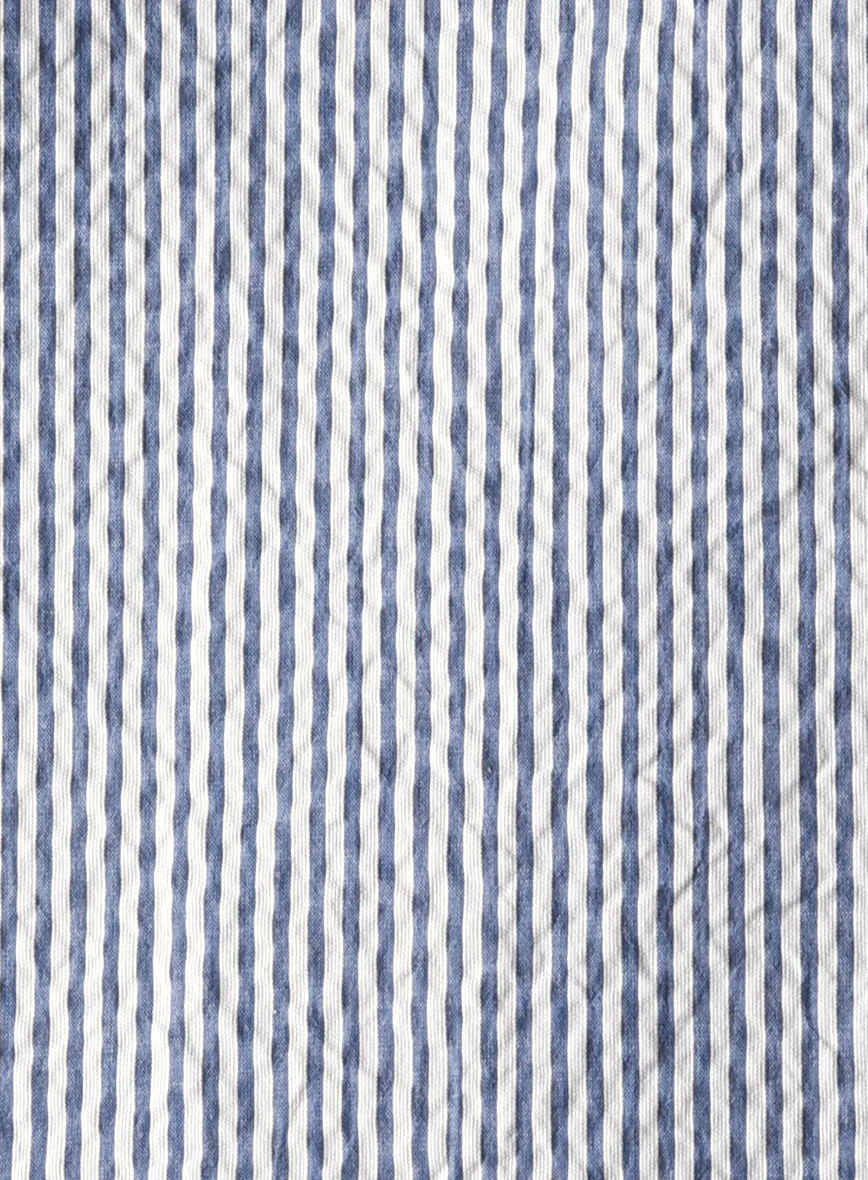 Blue Seersucker Cotton Shirt - Image 4