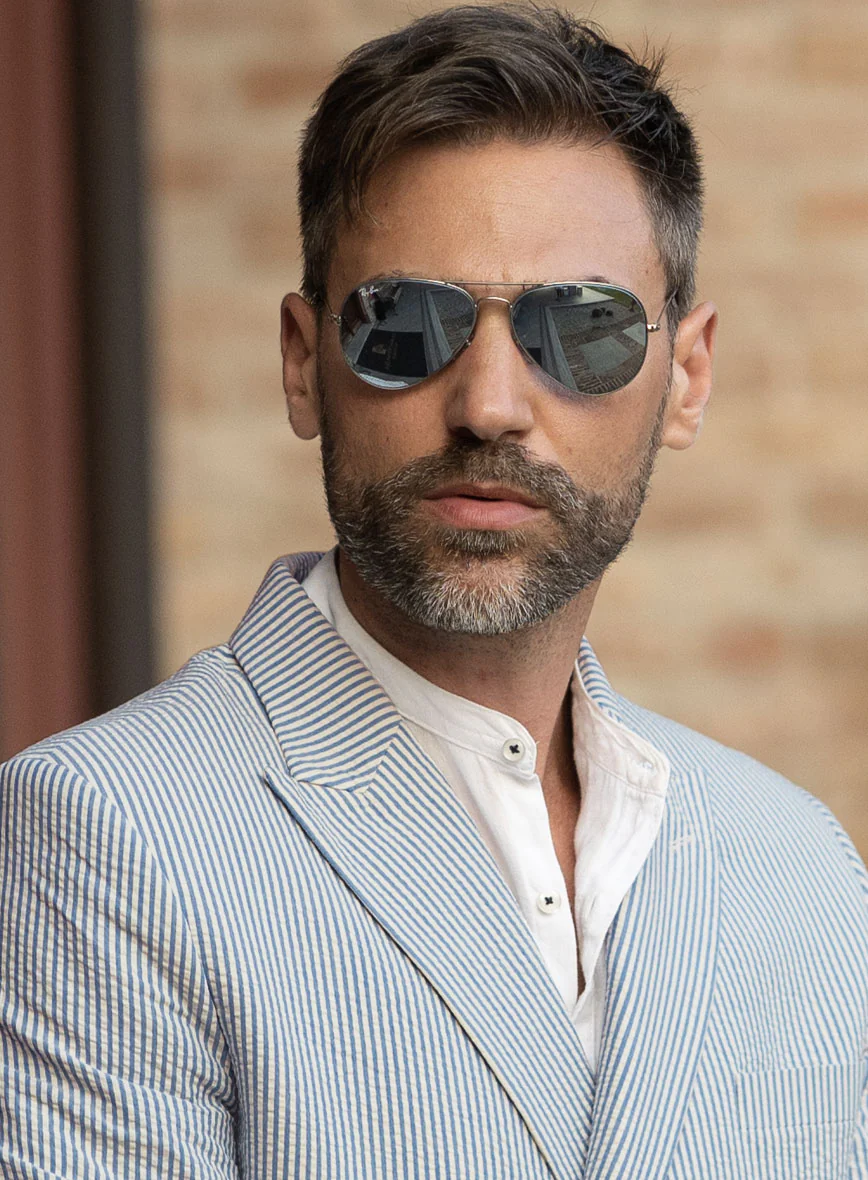 Blue Seersucker Double Breasted Suit - Image 5