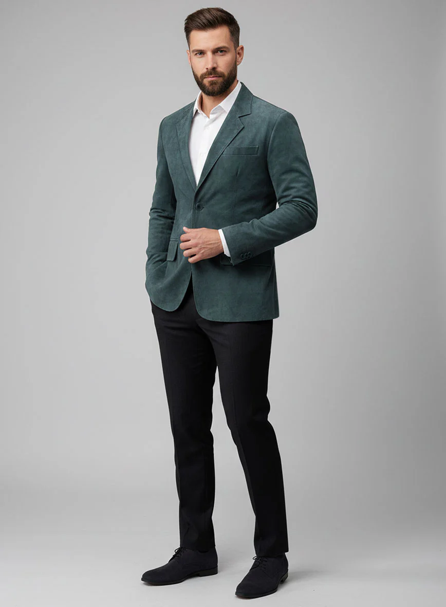 Blue Suede Leather Blazer - Image 4