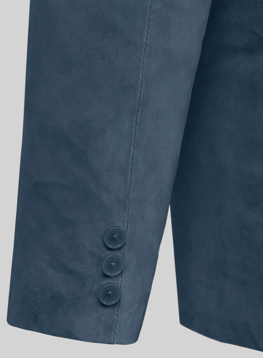 Blue Suede Leather Pea Coat - Image 6