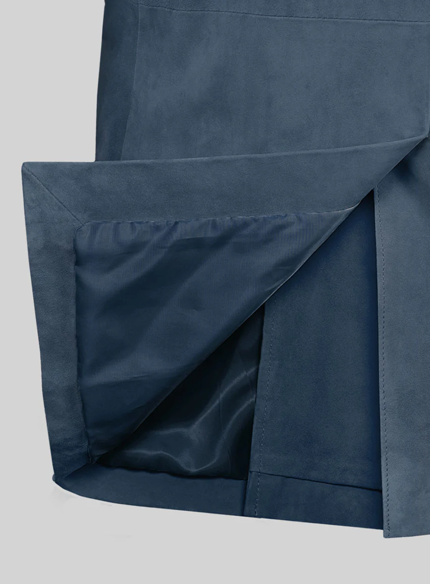 Blue Suede Leather Pea Coat - Image 7