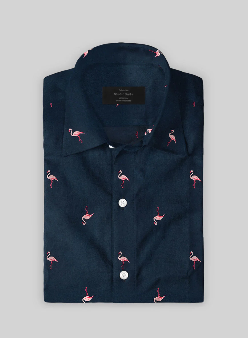 Blue Tide Flamingo Cotton Shirt - Image 2