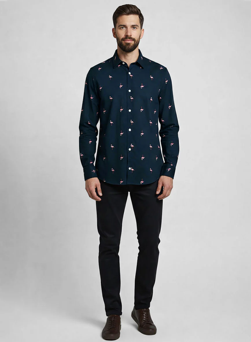 Blue Tide Flamingo Cotton Shirt - Image 3