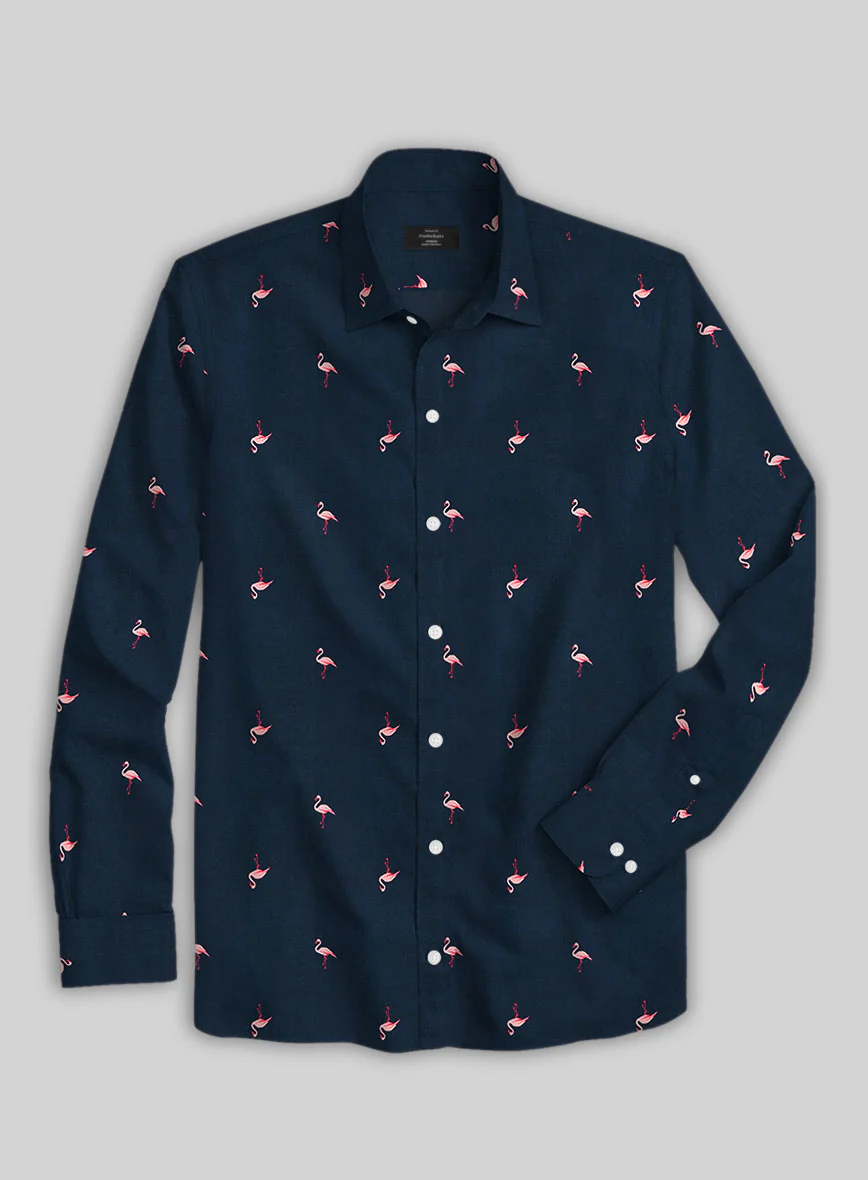 Blue Tide Flamingo Cotton Shirt - Image 4