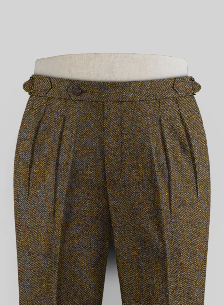 Bottle Brown Herringbone Highland Tweed Trousers - Image 2