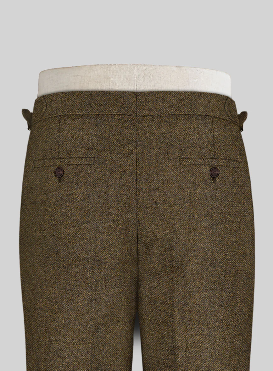 Bottle Brown Herringbone Highland Tweed Trousers - Image 3