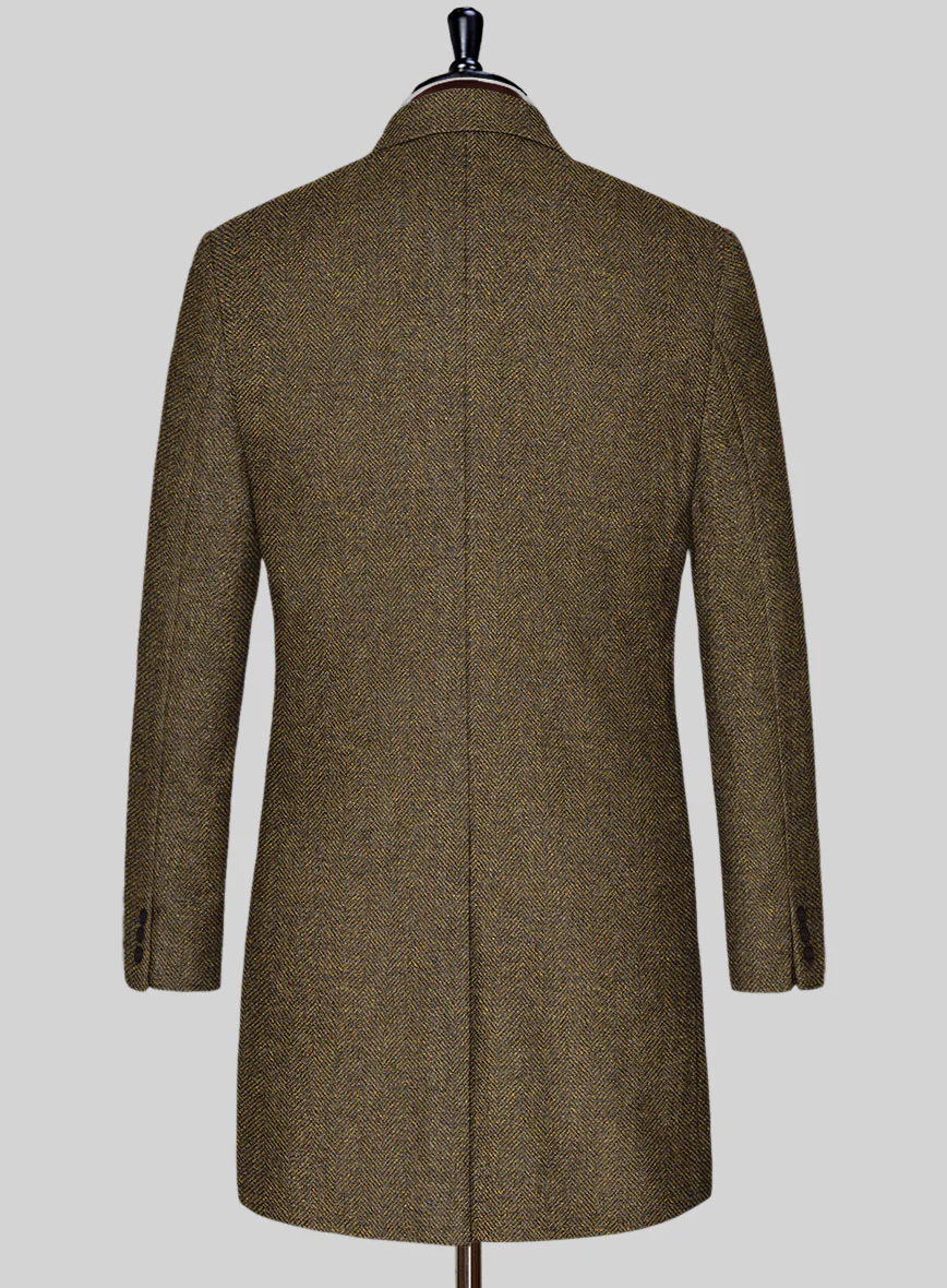 Bottle Brown Herringbone Tweed Overcoat - Image 2