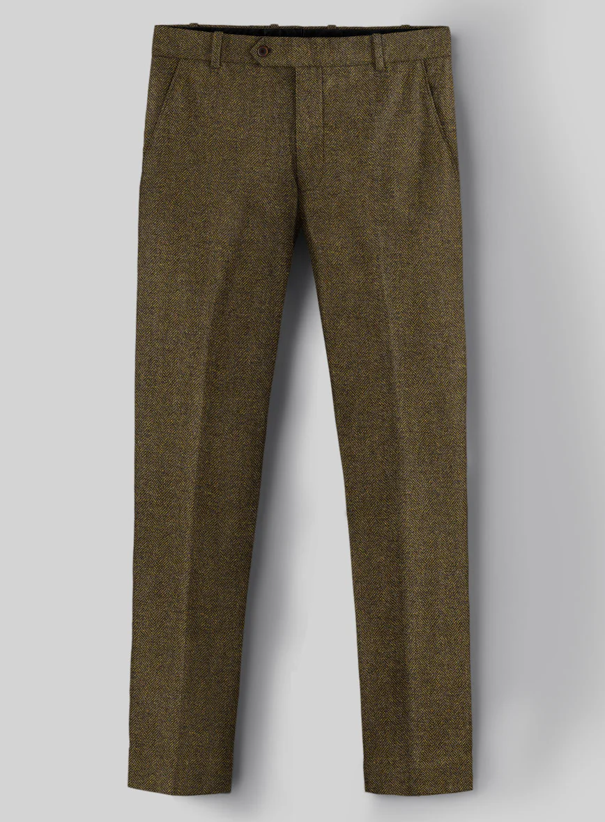 Bottle Brown Herringbone Tweed Pants - Image 2