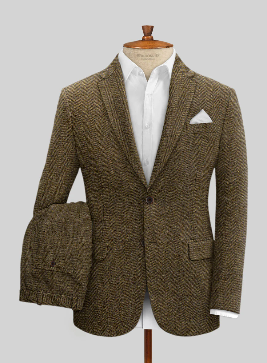 Bottle Brown Herringbone Tweed Suit - Image 2