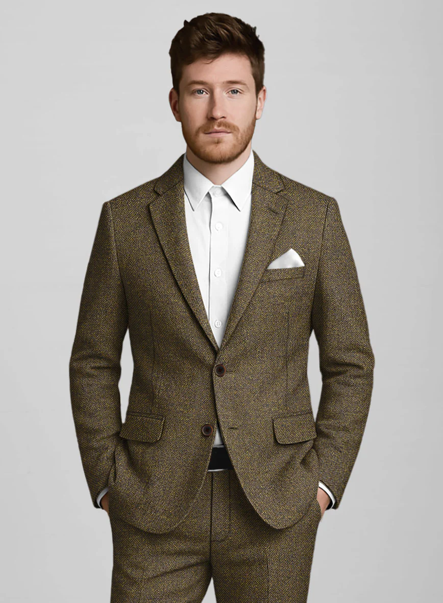 Bottle Brown Herringbone Tweed Suit - Image 4