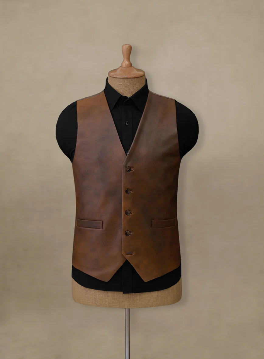 Bottle Brown Herringbone Tweed Suit - Leather Trim - Image 5