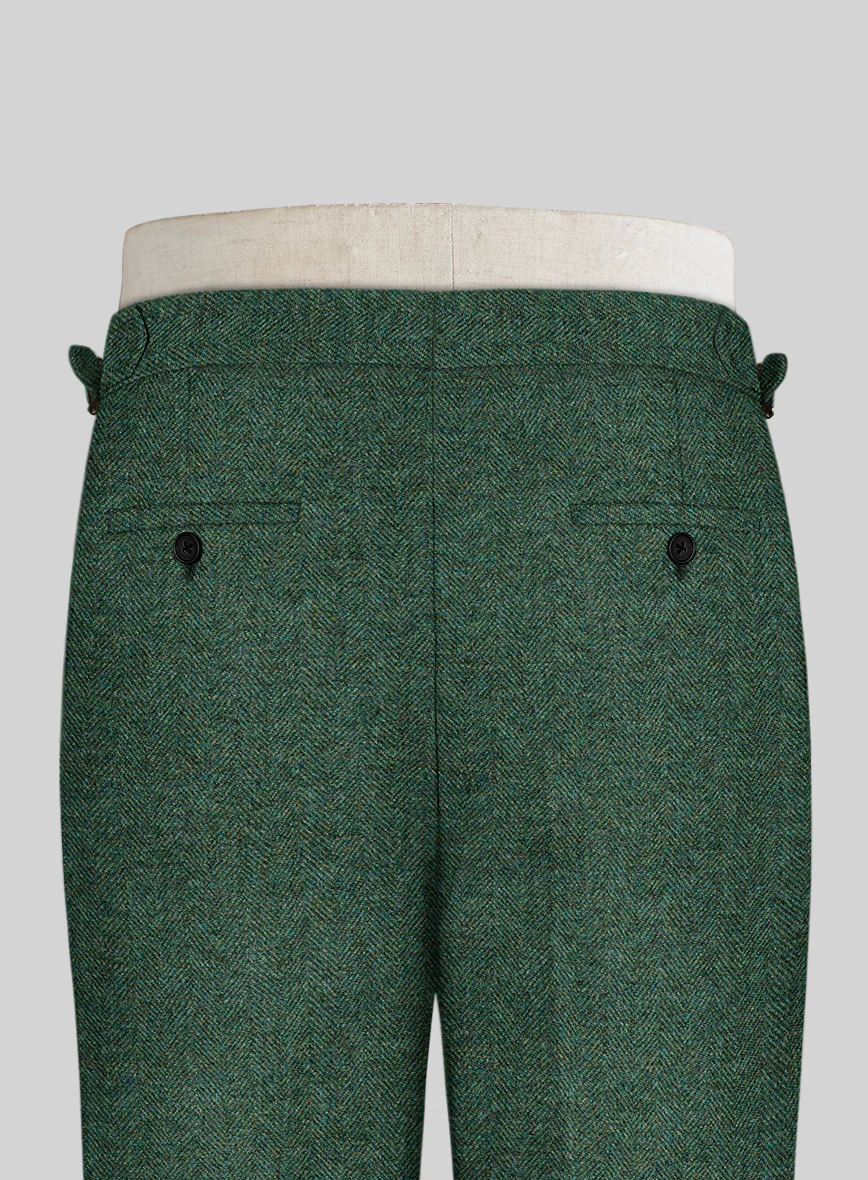 Bottle Green Herringbone Tweed Highland Trousers - Image 2