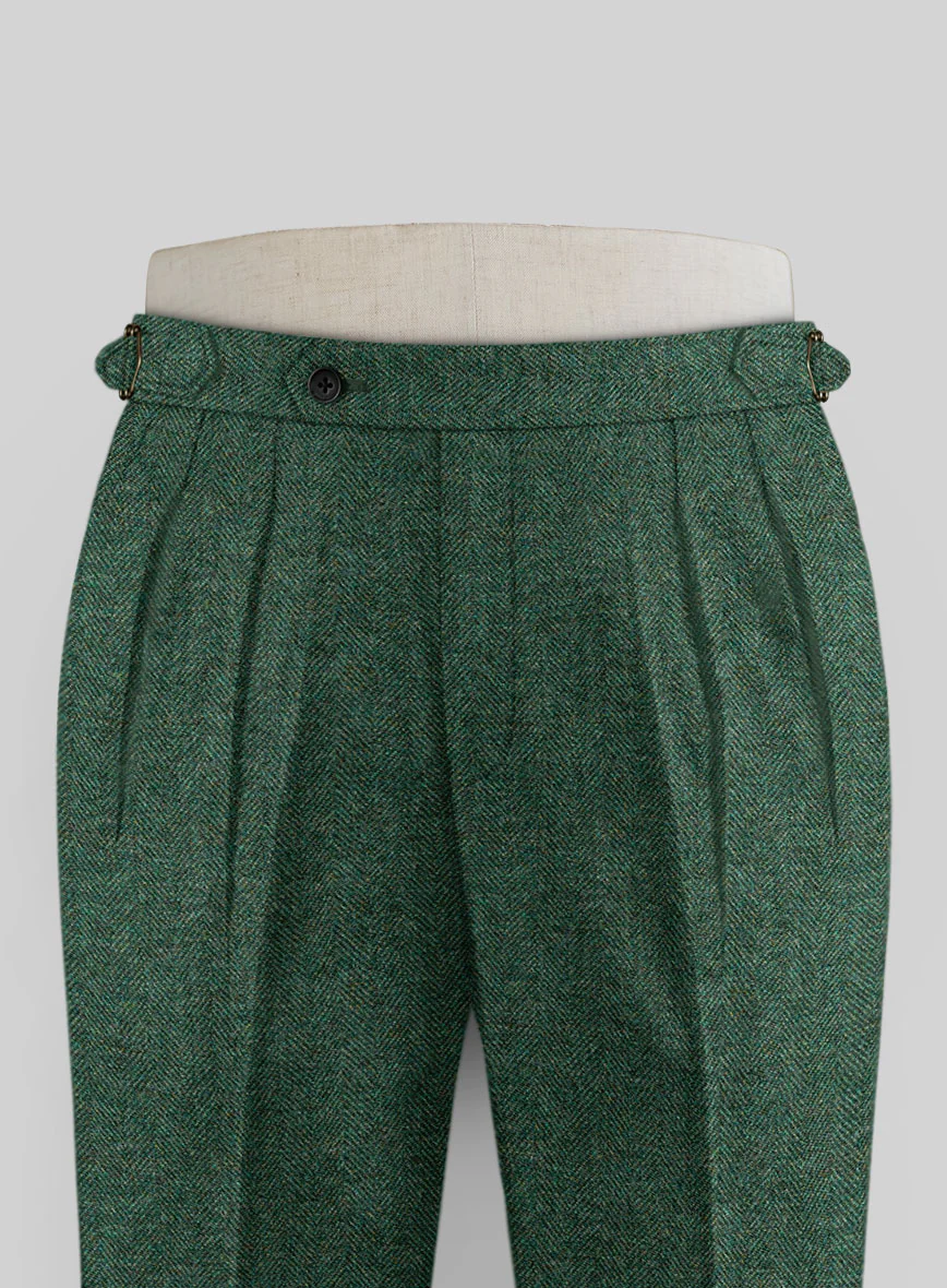 Bottle Green Herringbone Tweed Highland Trousers - Image 3