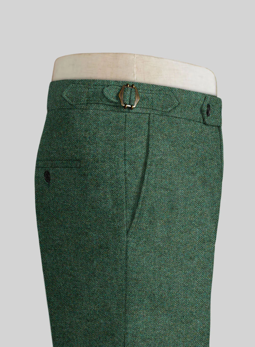 Bottle Green Herringbone Tweed Highland Trousers - Image 4