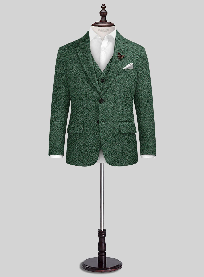 Bottle Green Herringbone Tweed Boys Suit - Image 3