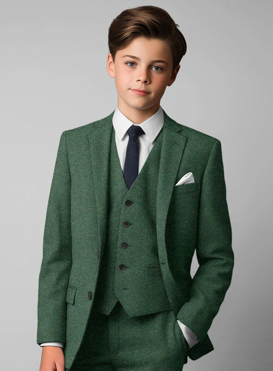 Bottle Green Herringbone Tweed Boys Suit - Image 4