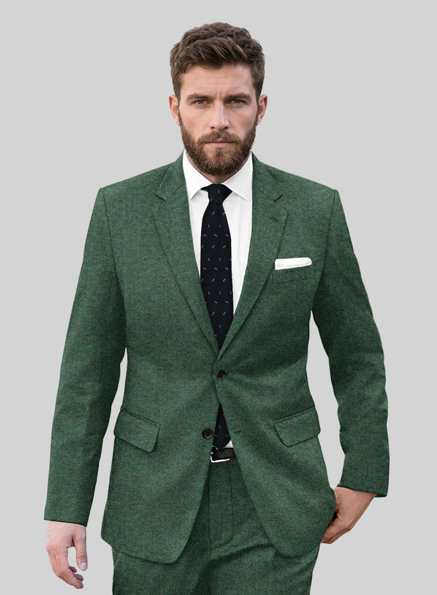 Bottle Green Herringbone Tweed Jacket - Image 2