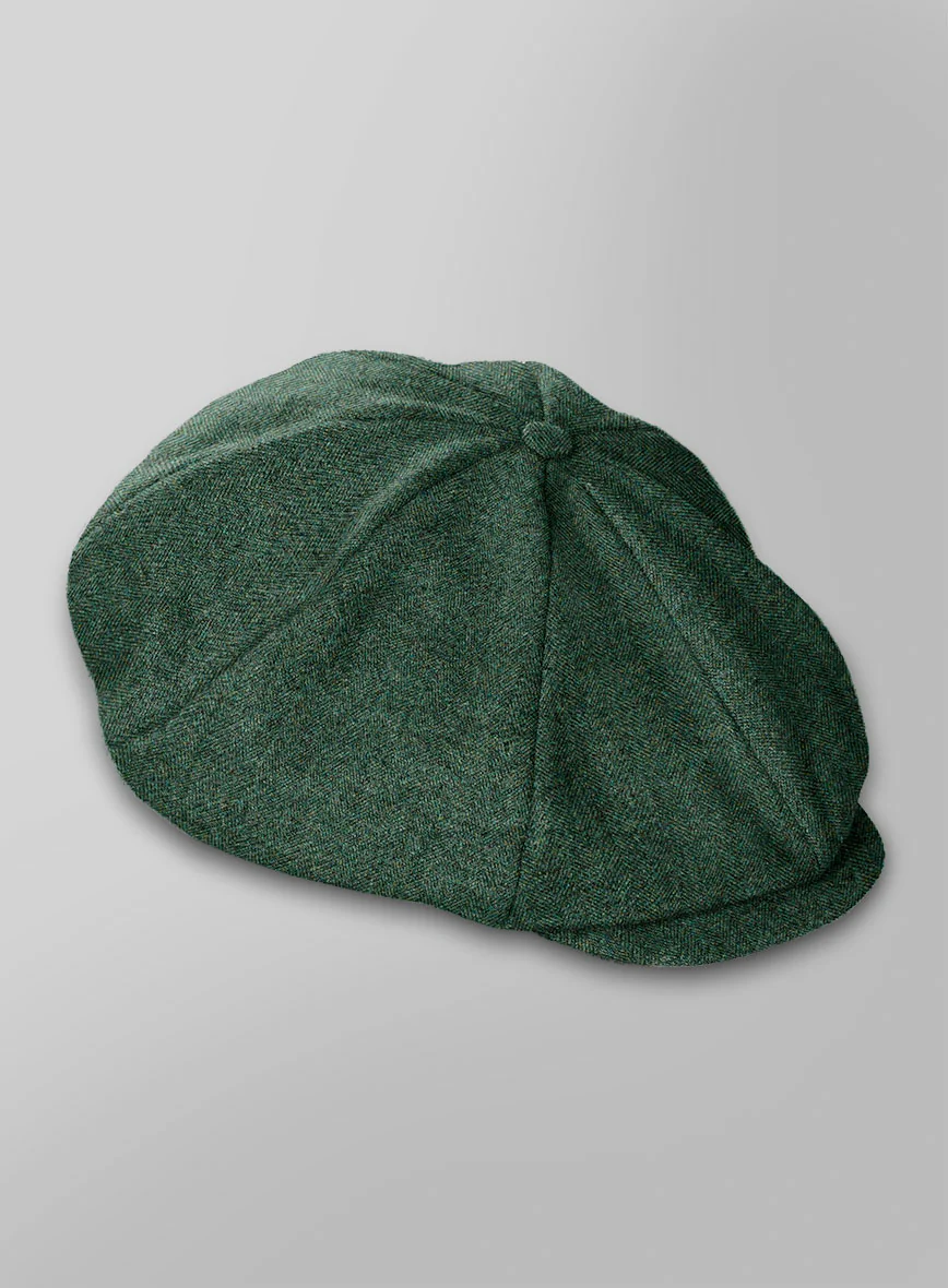 Bottle Green Herringbone Tweed Newsboy Cap - Image 3