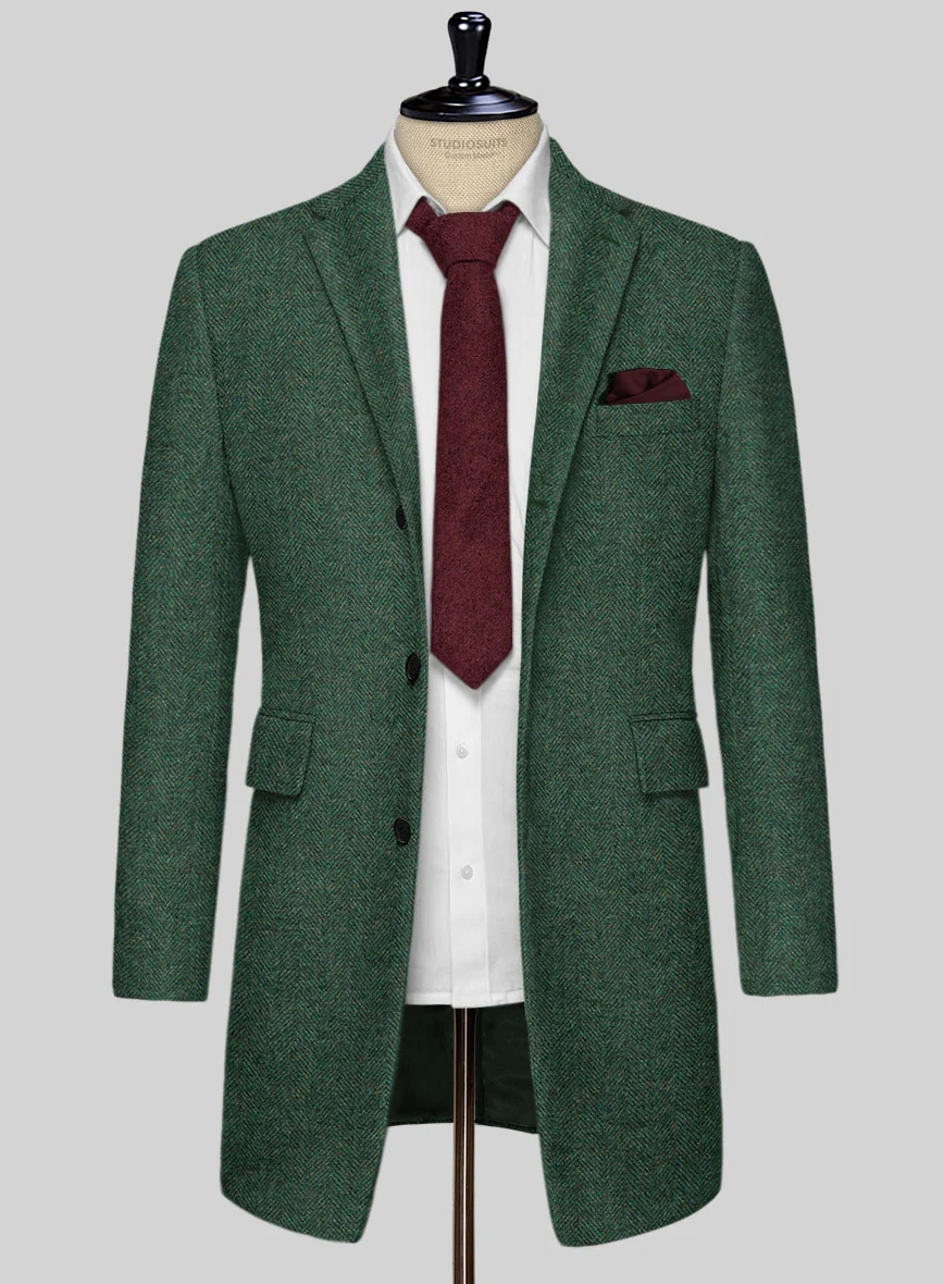 Bottle Green Herringbone Tweed Overcoat - Image 3