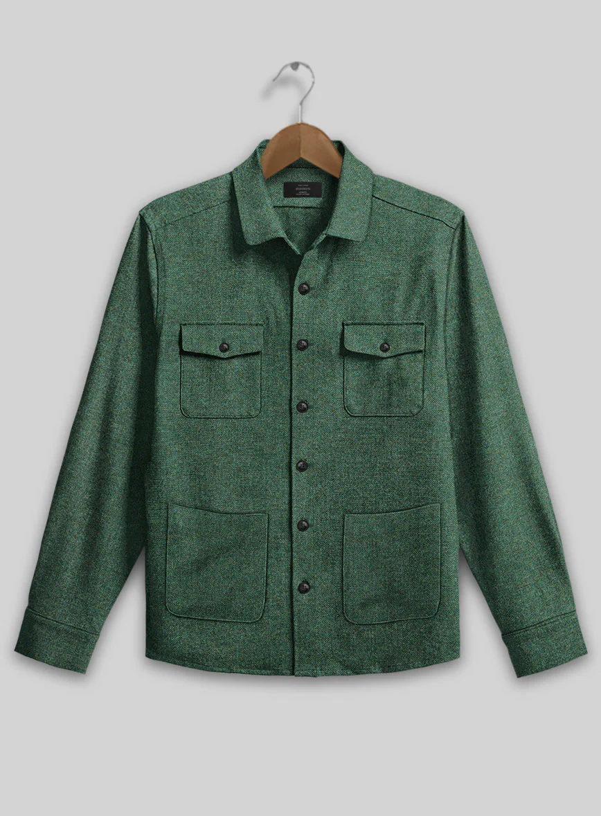 Bottle Green Herringbone Tweed Overshirt - Image 2
