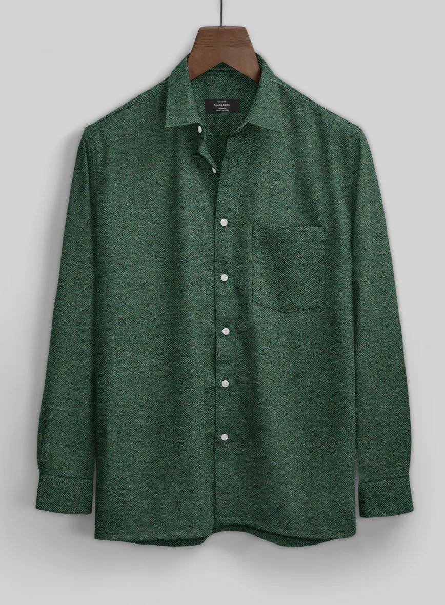 Bottle Green Herringbone Tweed Shirt - Image 3