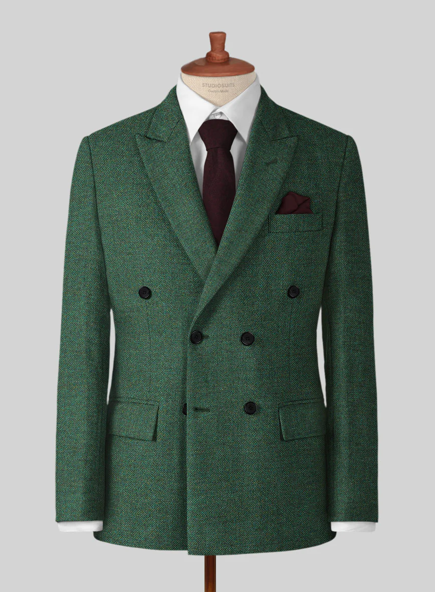 Bottle Green Herringbone Tweed Double Breasted Suit - Image 4