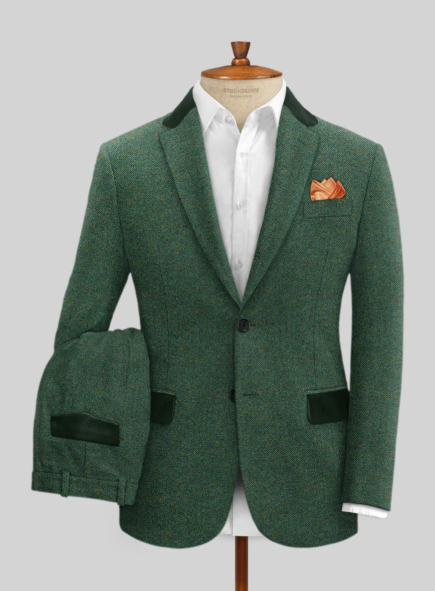 Bottle Green Tweed Suit – Leather Trim Edition - Image 2
