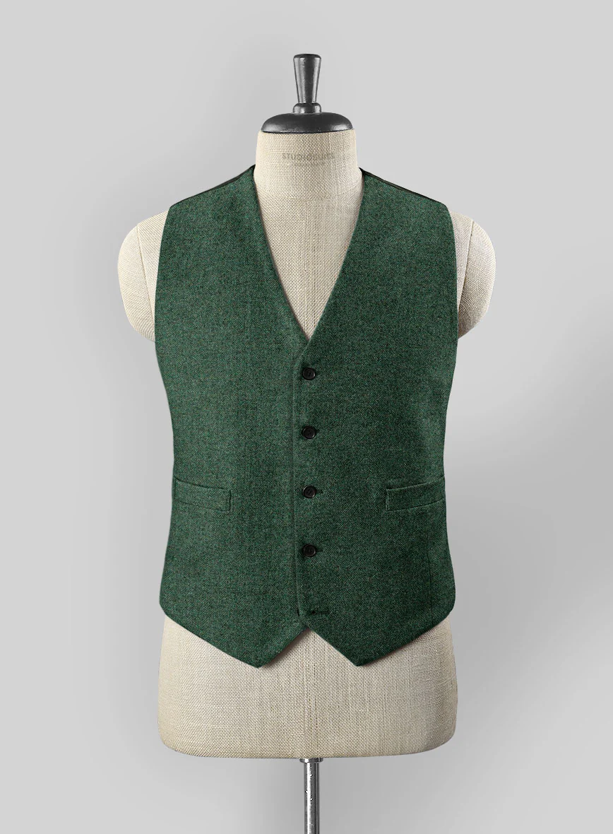 Bottle Green Herringbone Tweed Waist Coat - Image 3
