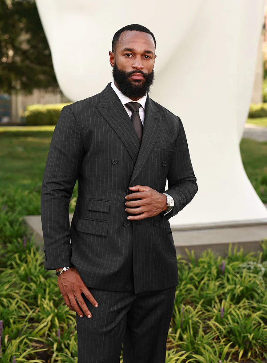 Bristol Charcoal Regal Stripe Double Breasted Suit - Image 4