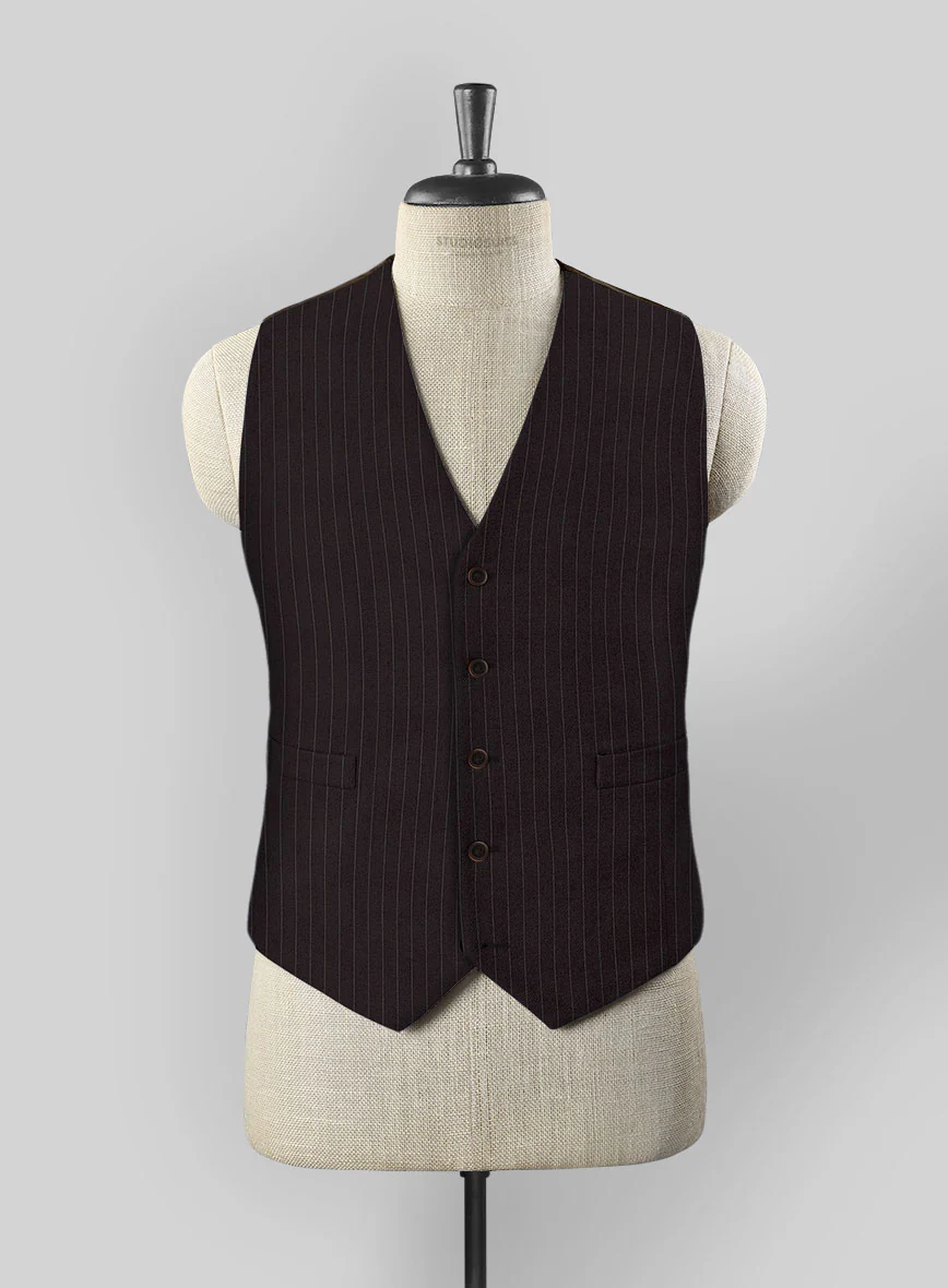 Brown Pinstripe Wool Waist Coat - Image 2