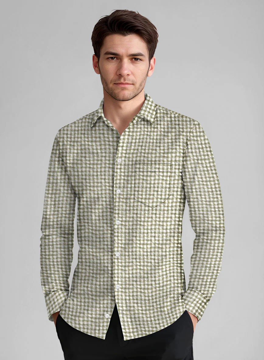 Brown Seersucker Cotton Shirt - Image 2