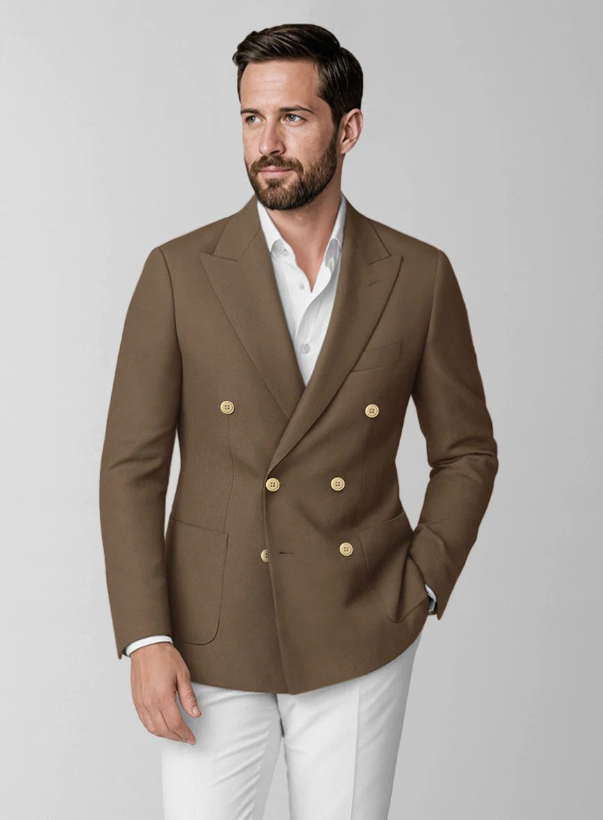 Brown Stretch Chino Double Breasted Jacket - Image 2