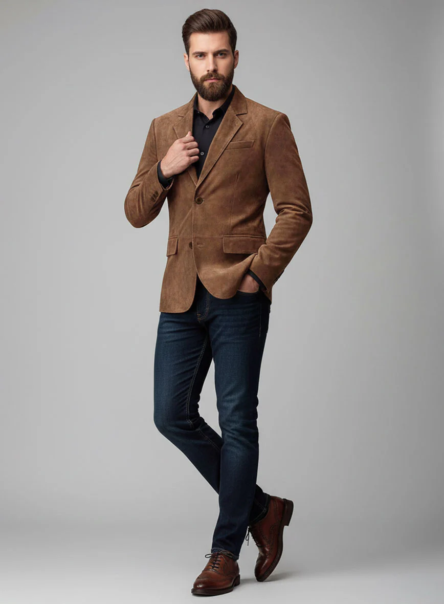 Brown Suede Leather Blazer - Image 2