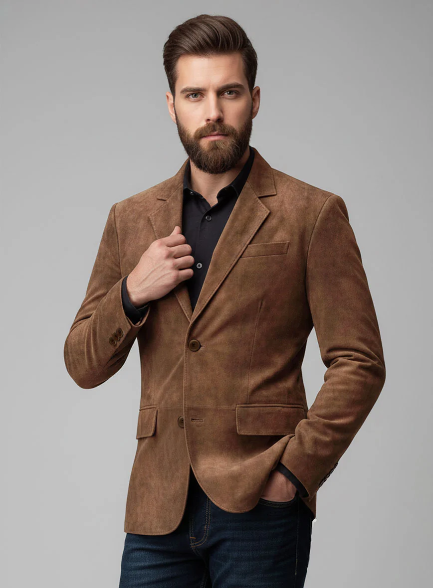 Brown Suede Leather Blazer - Image 4