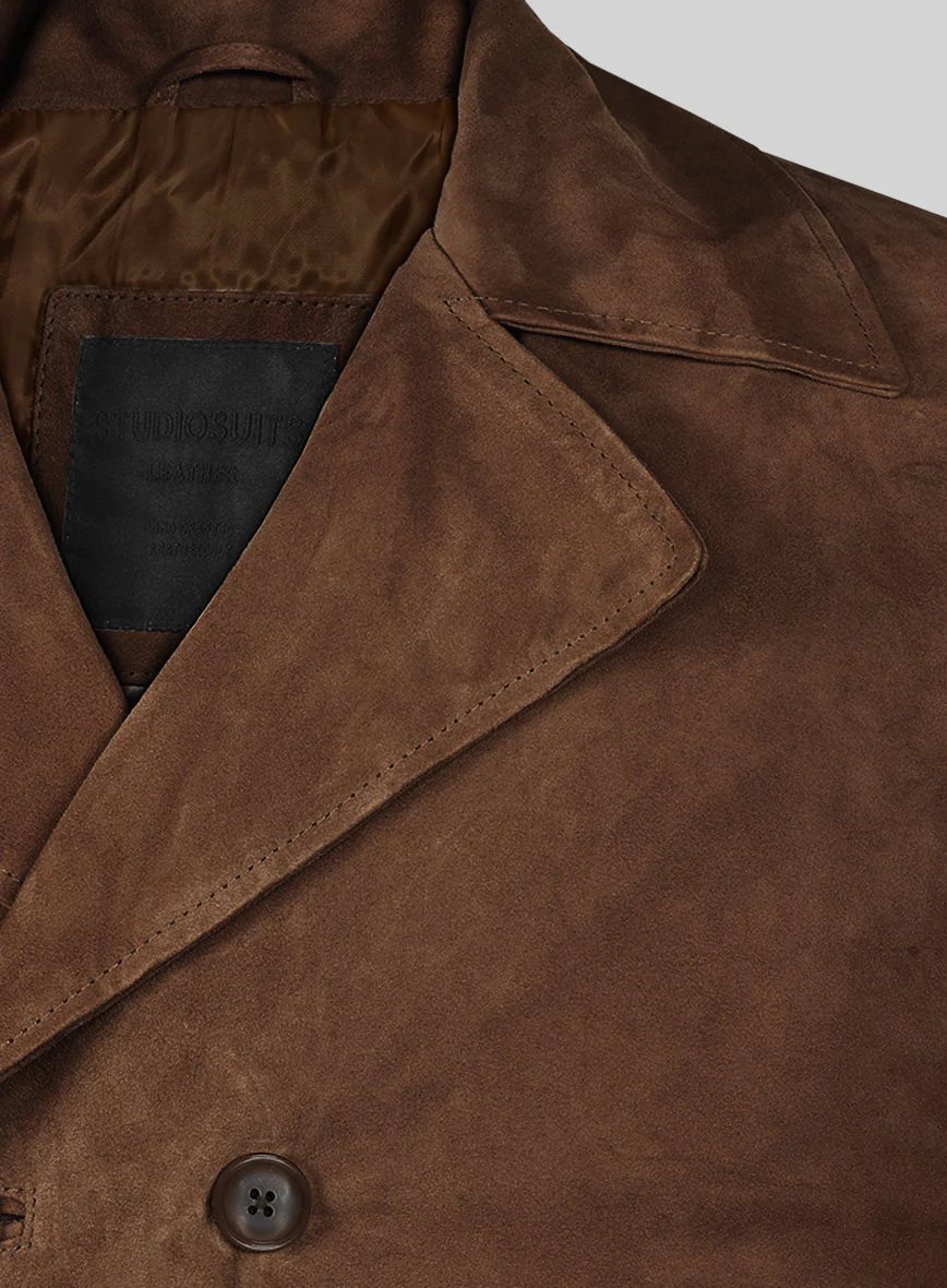 Brown Suede Leather Pea Coat - Image 3