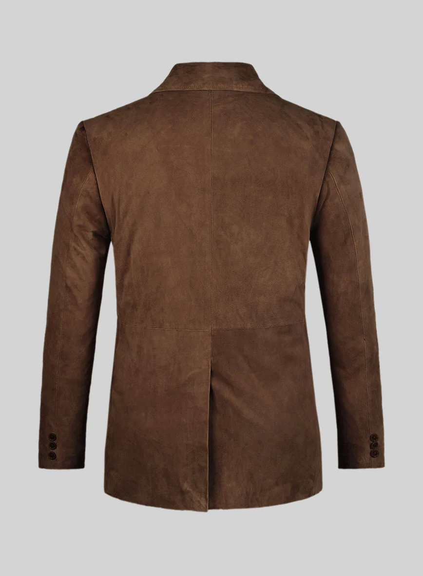 Brown Suede Leather Pea Coat - Image 4