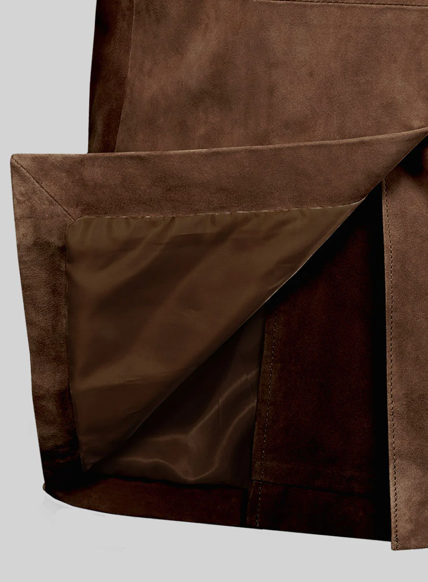 Brown Suede Leather Pea Coat - Image 5