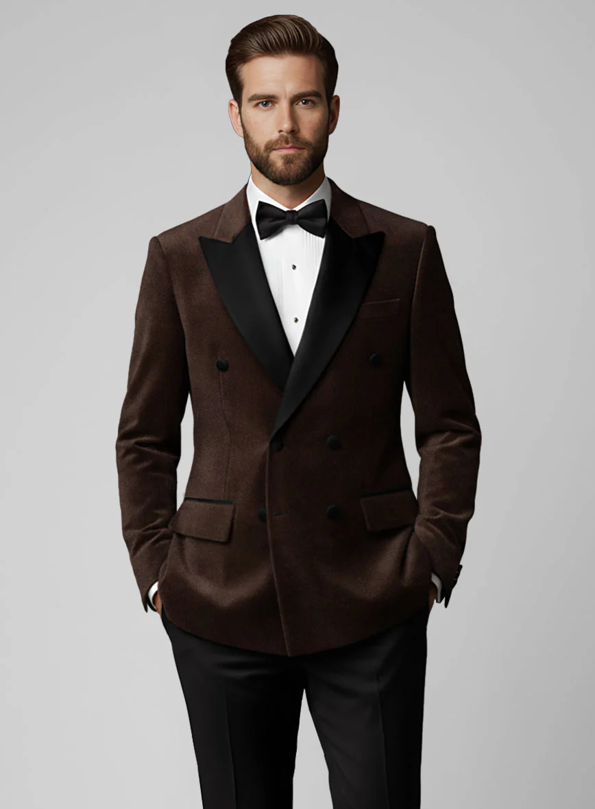 Brown Velvet Double Breasted Tuxedo Jacket - Image 2