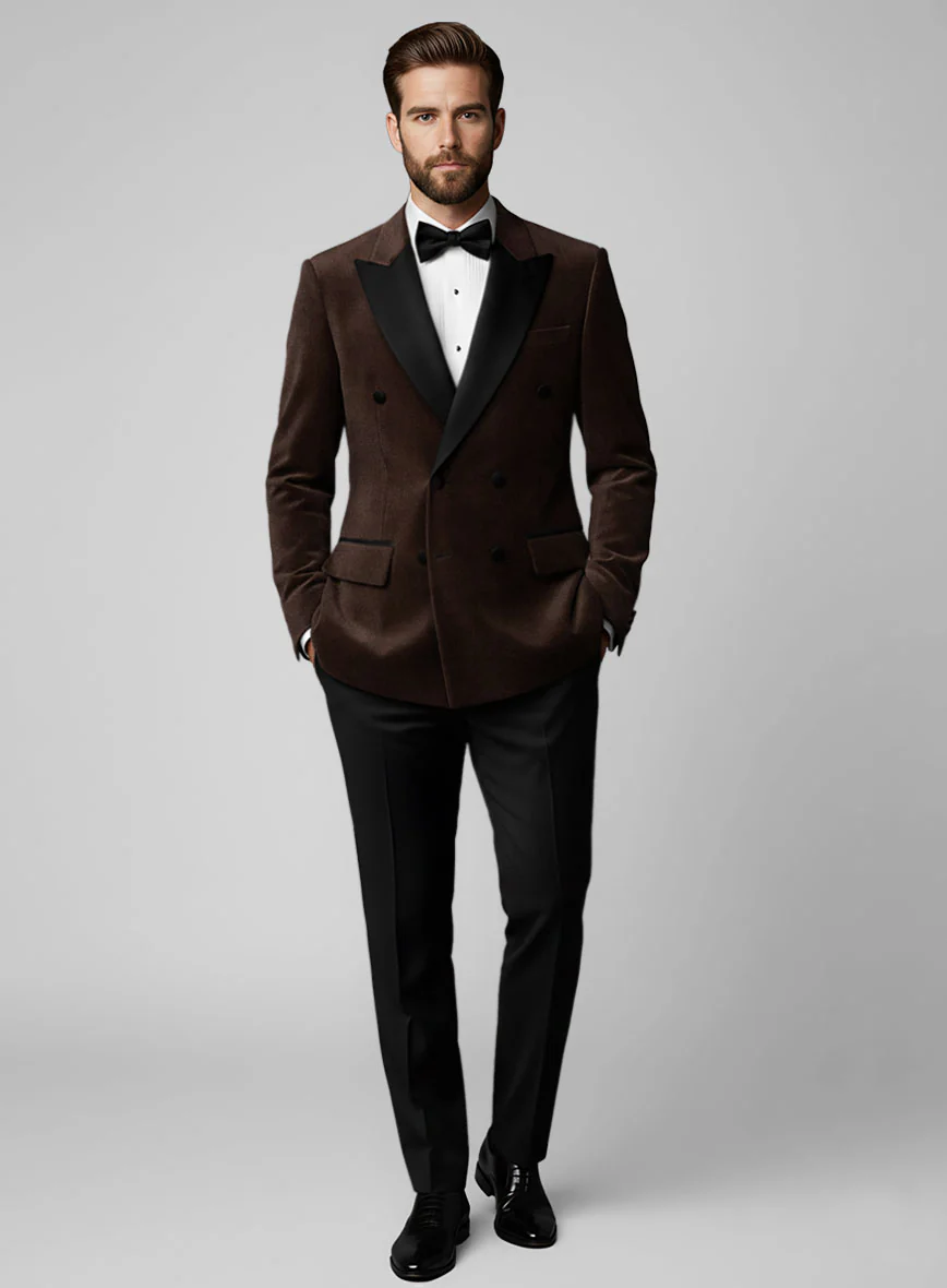 Brown Velvet Double Breasted Tuxedo Jacket - Image 3